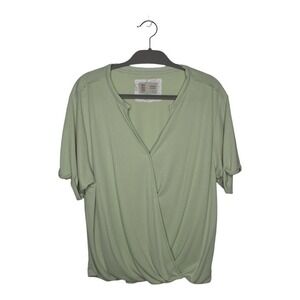 Anthropologie Saturday Sunday Womens Green Short Sleeve V-Neck Wrap Top Medium